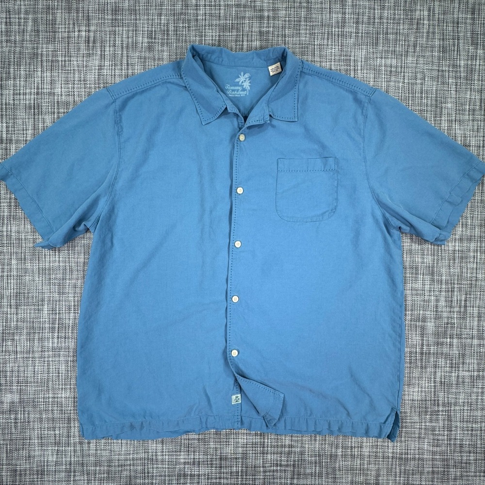 Tommy Bahama Original Fit Silk Shirt Mens XXL Blue Short Sleeve Button Up Pocket